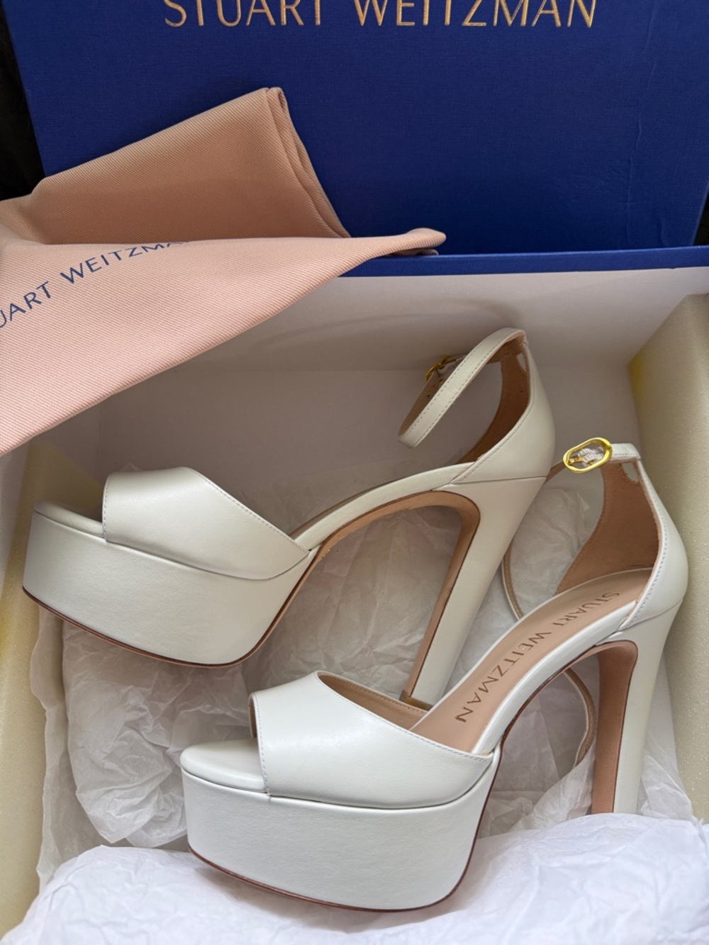 Stuart Weitzman White Disco Platform Sandal